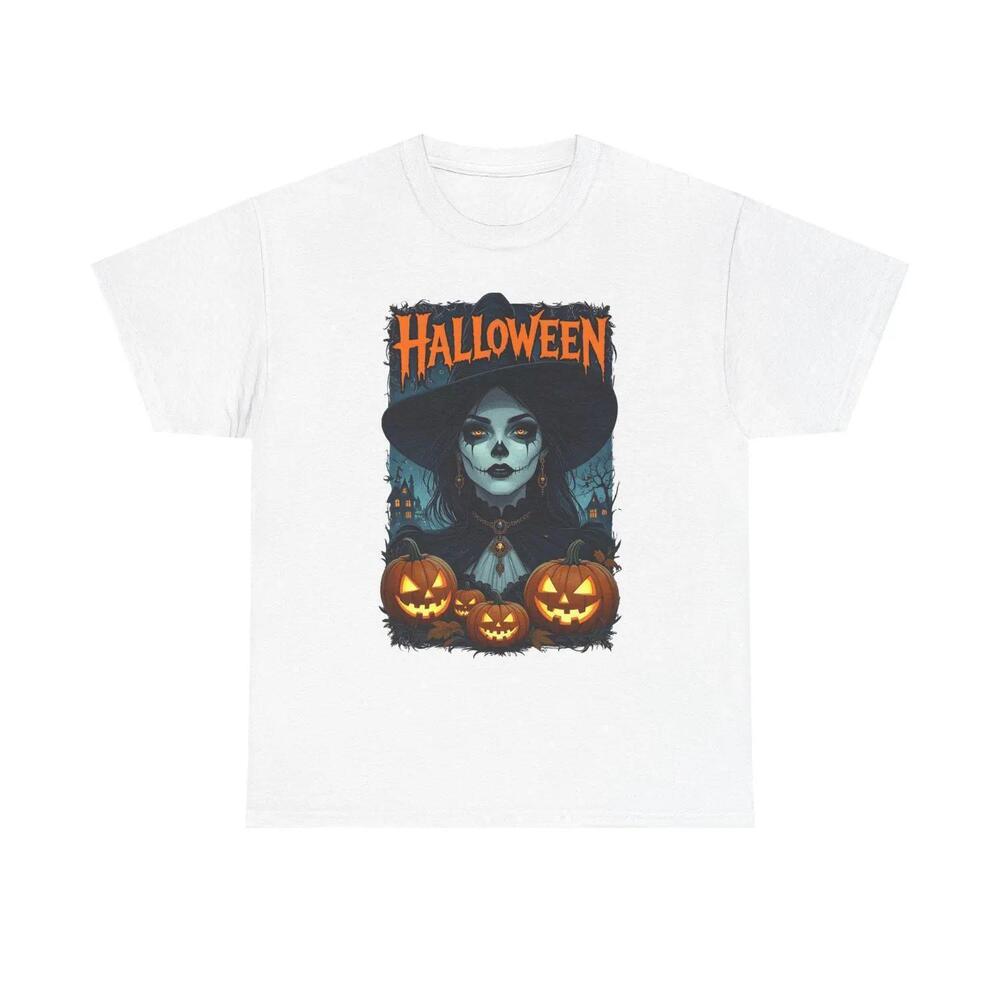 Witch With Jack-O-Lanterns T-Shirt Halloween Skull Art Tee